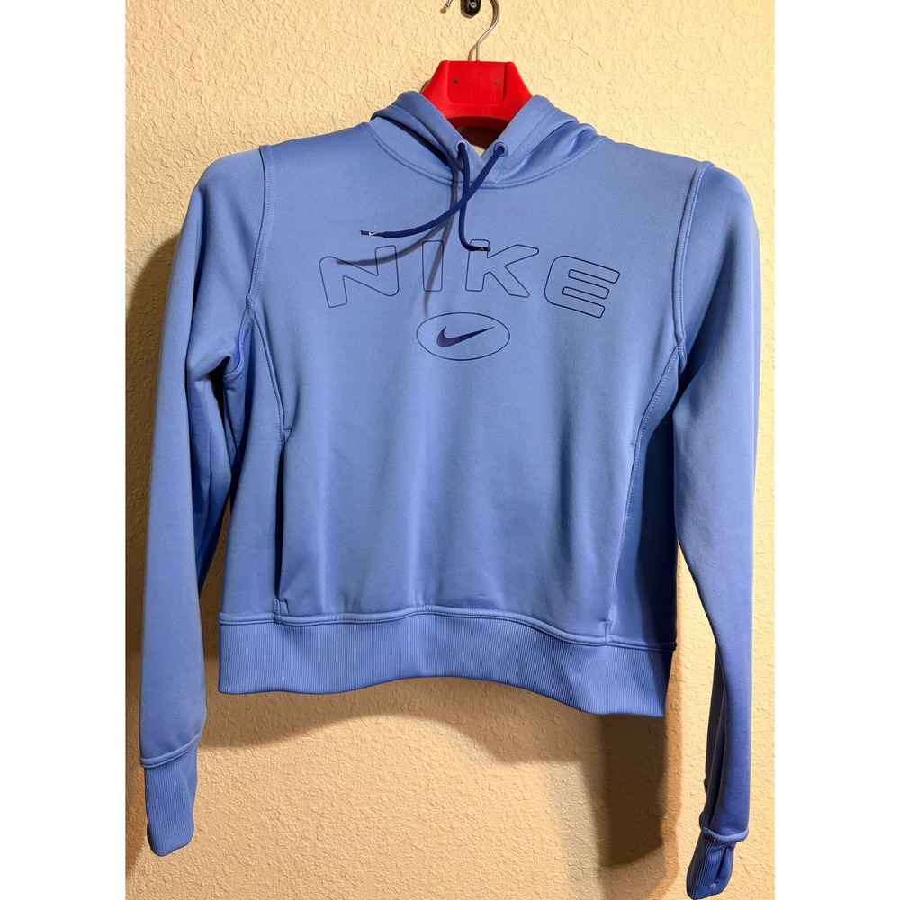 Nike Therma-FIT Women Blue Cropped Hoodie Fleece Size M Workout Athleisure